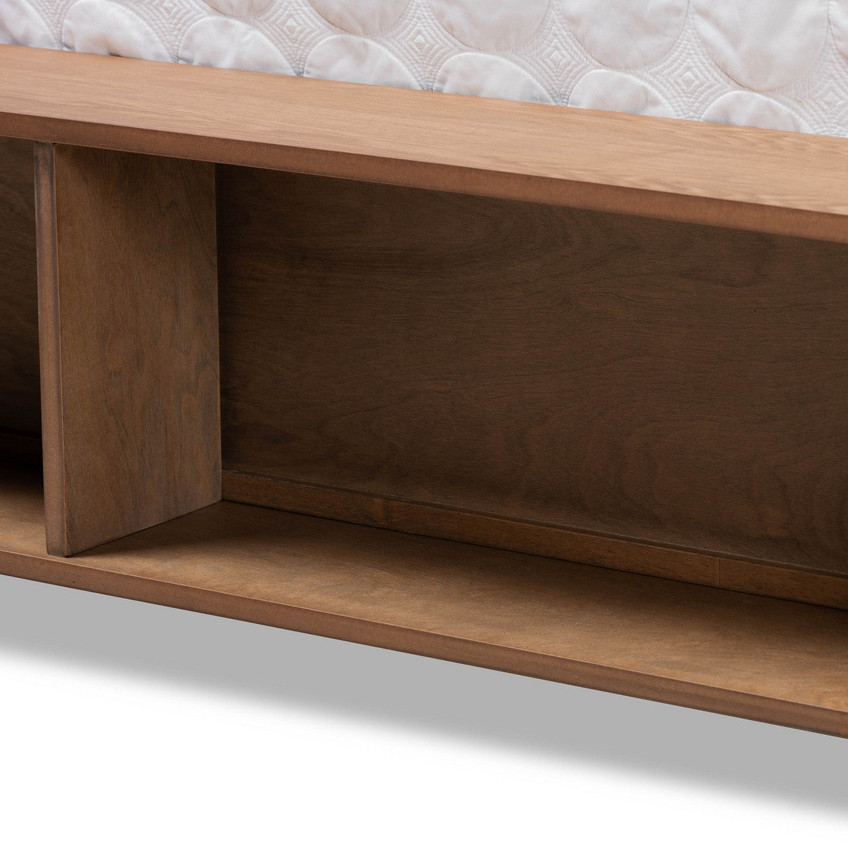 Baxton Studio Tamsin Modern Transitional Ash Walnut Brown Finished Wood King Size 4-Drawer Platform Storage Bed with Built-In Shelves
