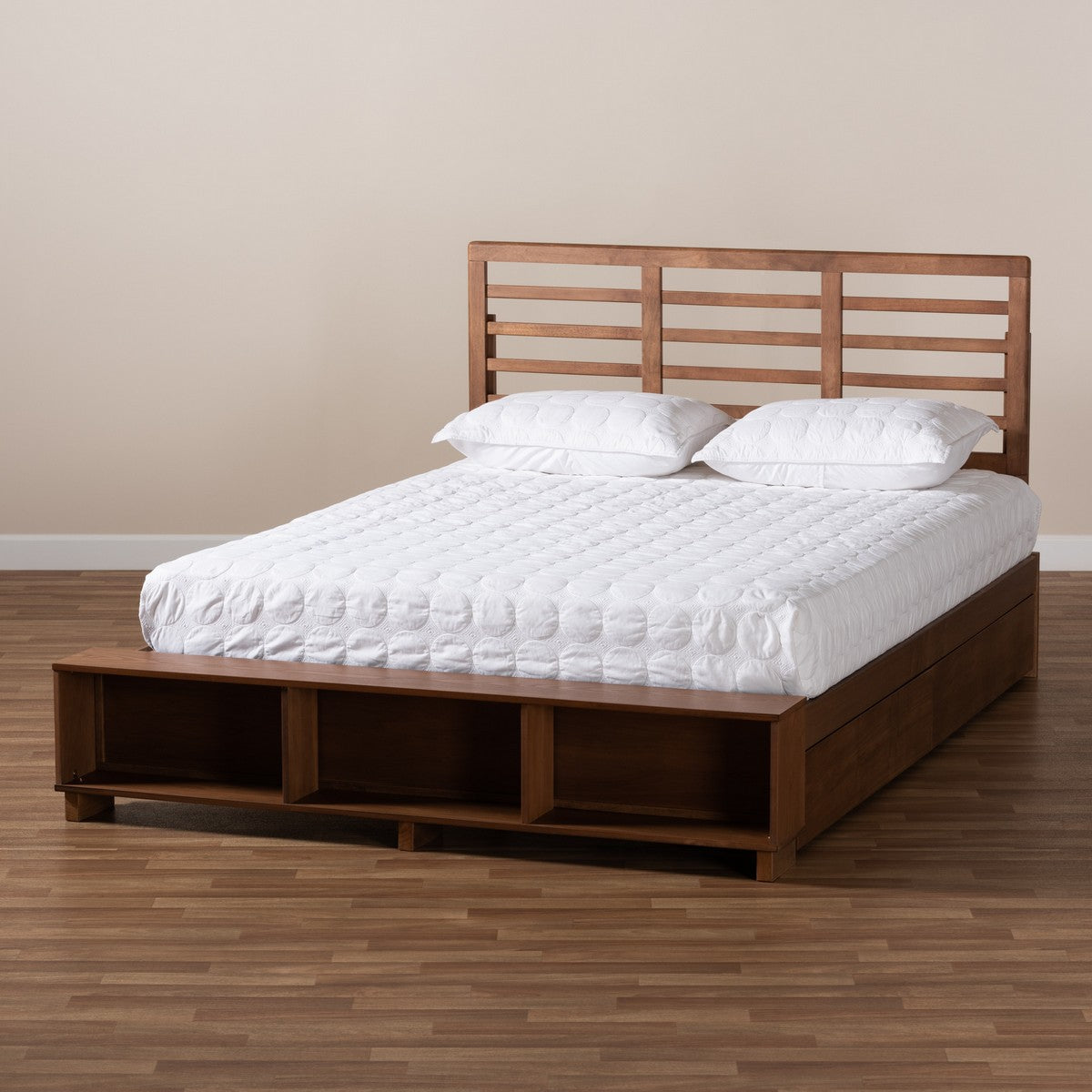 Baxton Studio Milana Modern Transitional Ash Walnut Brown Finished Wood 4-Drawer King Size Platform Storage Bed