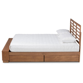 Baxton Studio Milana Modern Transitional Ash Walnut Brown Finished Wood 4-Drawer Queen Size Platform Storage Bed