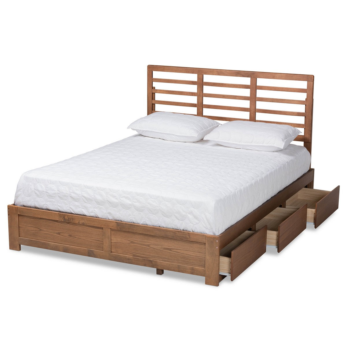 Baxton Studio Piera Modern and Contemporary Transitional Ash Walnut Brown Finished Wood Full Size 3-Drawer Platform Storage Bed