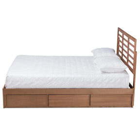 Baxton Studio Piera Modern and Contemporary Transitional Ash Walnut Brown Finished Wood Queen Size 3-Drawer Platform Storage Bed