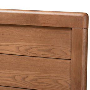 Baxton Studio Alba Modern Transitional Ash Walnut Brown Finished Wood Queen Size 4-Drawer Platform Storage Bed with Built-In Shelves