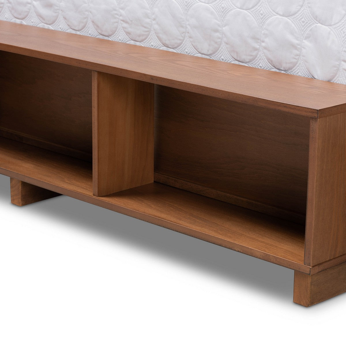 Baxton Studio Alba Modern Transitional Ash Walnut Brown Finished Wood Full Size 4-Drawer Platform Storage Bed with Built-In Shelves