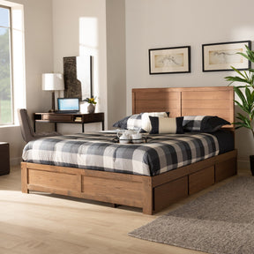 Baxton Studio Lisa Modern and Contemporary Transitional Ash Walnut Brown Finished Wood Full Size 3-Drawer Platform Storage Bed