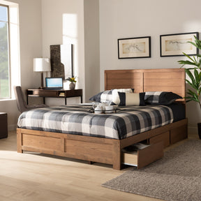 Baxton Studio Lisa Modern and Contemporary Transitional Ash Walnut Brown Finished Wood Queen Size 3-Drawer Platform Storage Bed