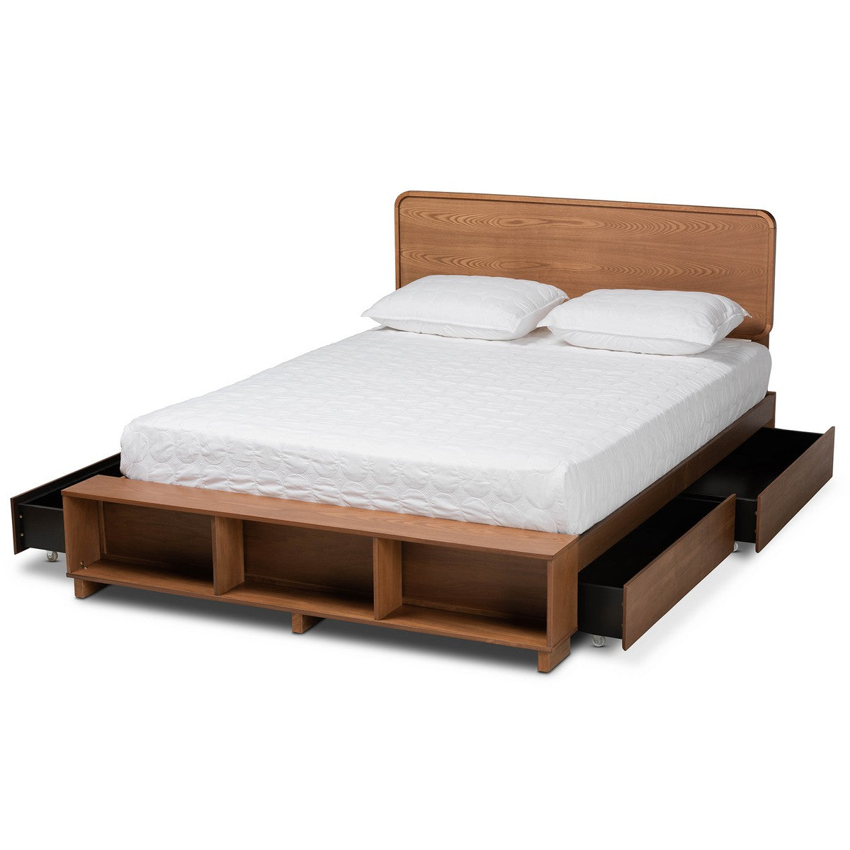 Baxton Studio Vita Modern Transitional Ash Walnut Brown Finished Wood 4-Drawer Queen Size Platform Storage Bed