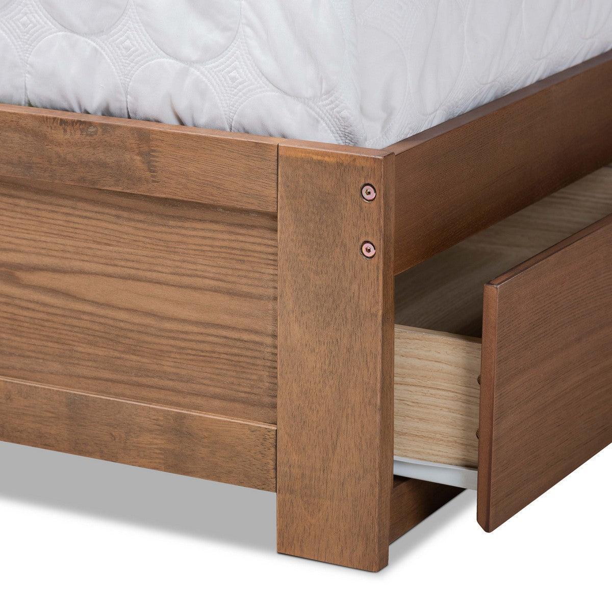 Baxton Studio Eleni Modern and Contemporary Transitional Dark Grey Fabric Upholstered and Ash Walnut Brown Finished Wood Queen Size 3-Drawer Platform Storage Bed