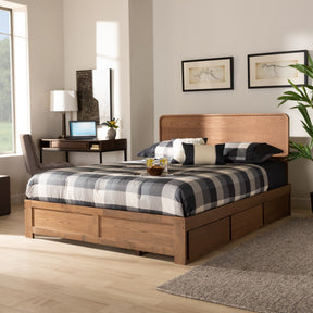Baxton Studio Eleni Modern and Contemporary Transitional Dark Grey Fabric Upholstered and Ash Walnut Brown Finished Wood Queen Size 3-Drawer Platform Storage Bed