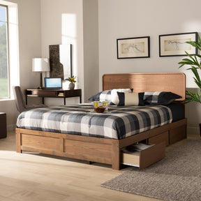 Baxton Studio Eleni Modern and Contemporary Transitional Dark Grey Fabric Upholstered and Ash Walnut Brown Finished Wood Full Size 3-Drawer Platform Storage Bed