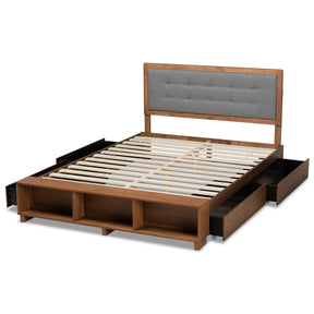 Baxton Studio Cosma Modern Transitional Ash Walnut Brown Finished Wood 4-Drawer King Size Platform Storage Bed