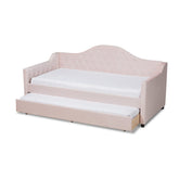 Baxton Studio Perry Modern and Contemporary Light Pink Velvet Fabric Upholstered and Button Tufted Twin Size Daybed with Trundle Baxton Studio-daybed-Minimal And Modern - 1