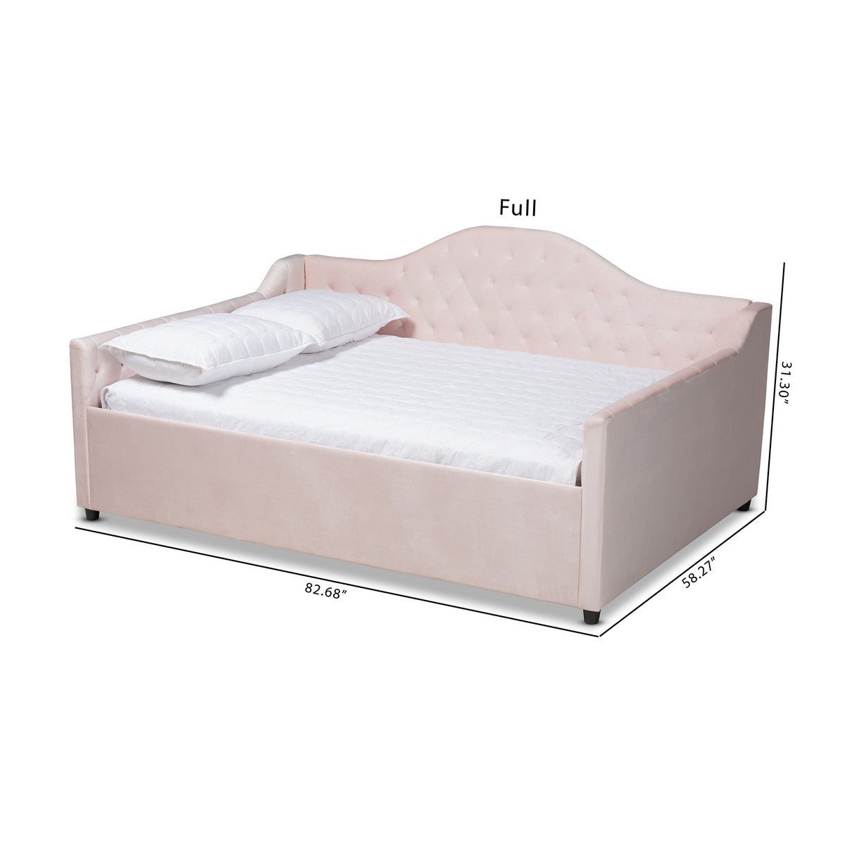 Baxton Studio Perry Modern and Contemporary Light Pink Velvet Fabric Upholstered and Button Tufted Full Size Daybed