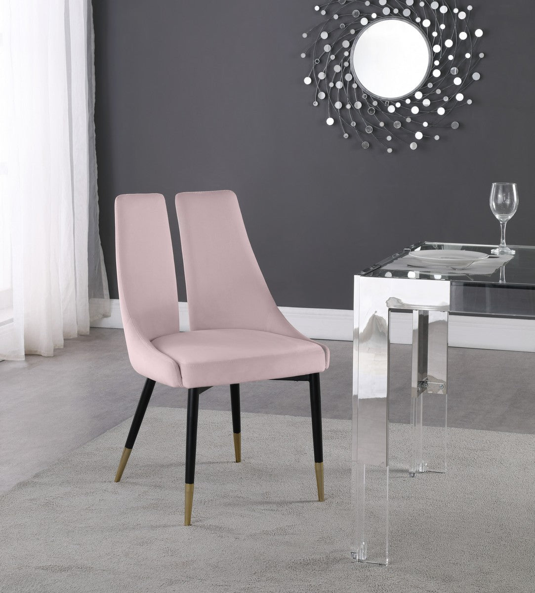 Meridian Furniture Sleek Pink Velvet Dining Chair - Set of 2