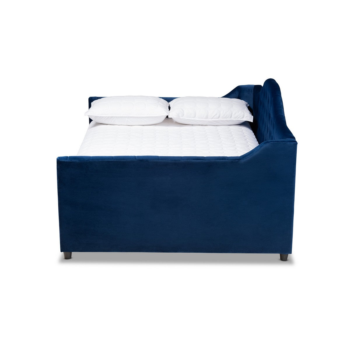 Baxton Studio Perry Modern and Contemporary Royal Blue Velvet Fabric Upholstered and Button Tufted Queen Size Daybed with Trundle