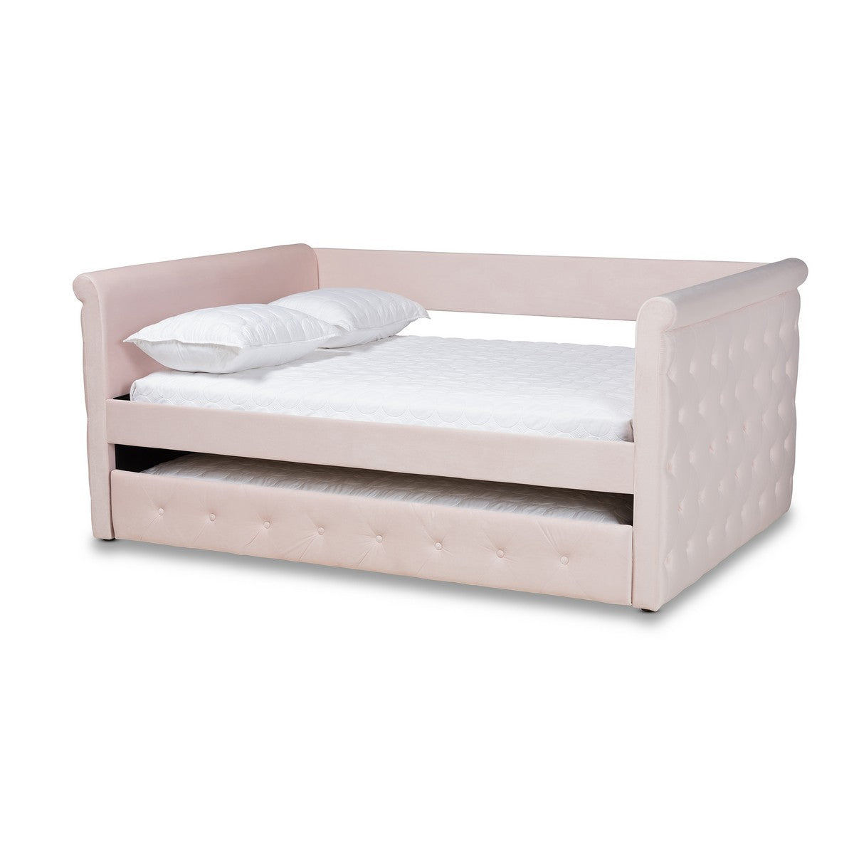 Baxton Studio Amaya Modern and Contemporary Light Pink Velvet Fabric Upholstered Queen Size Daybed with Trundle Baxton Studio-daybed-Minimal And Modern - 1