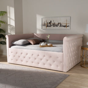 Baxton Studio Amaya Modern and Contemporary Light Pink Velvet Fabric Upholstered Full Size Daybed