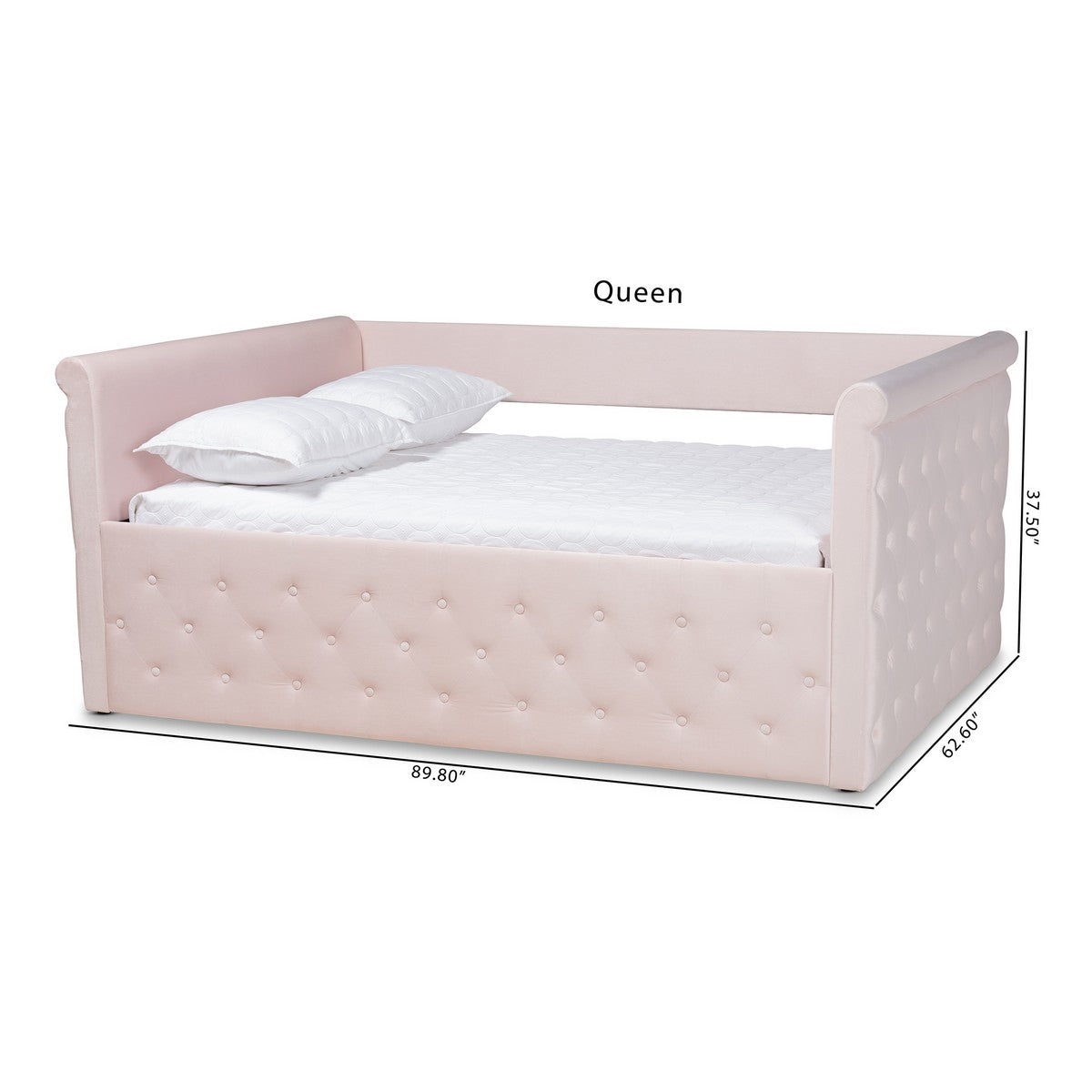 Baxton Studio Amaya Modern and Contemporary Light Pink Velvet Fabric Upholstered Queen Size Daybed