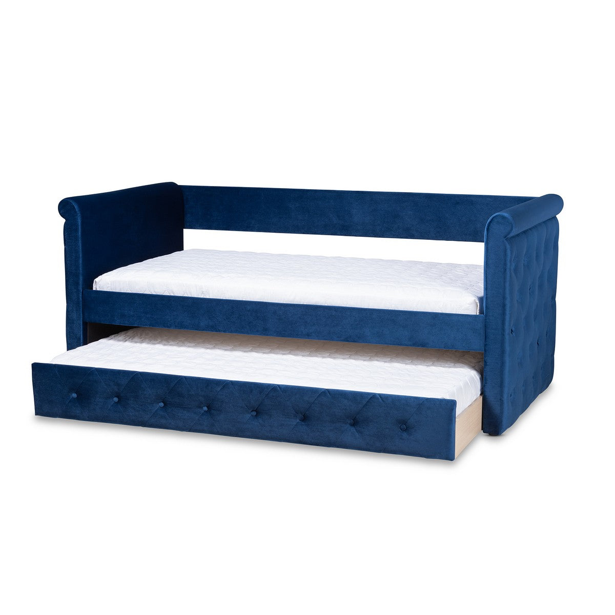 Baxton Studio Amaya Modern and Contemporary Navy Blue Velvet Fabric Upholstered Twin Size Daybed with Trundle
