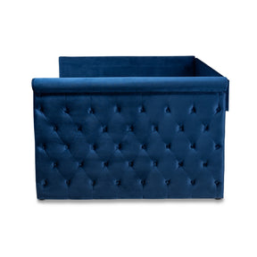 Baxton Studio Amaya Modern and Contemporary Navy Blue Velvet Fabric Upholstered Full Size Daybed with Trundle