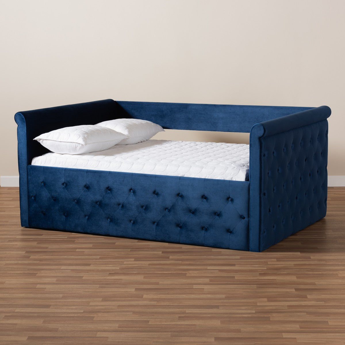 Baxton Studio Amaya Modern and Contemporary Navy Blue Velvet Fabric Upholstered Full Size Daybed