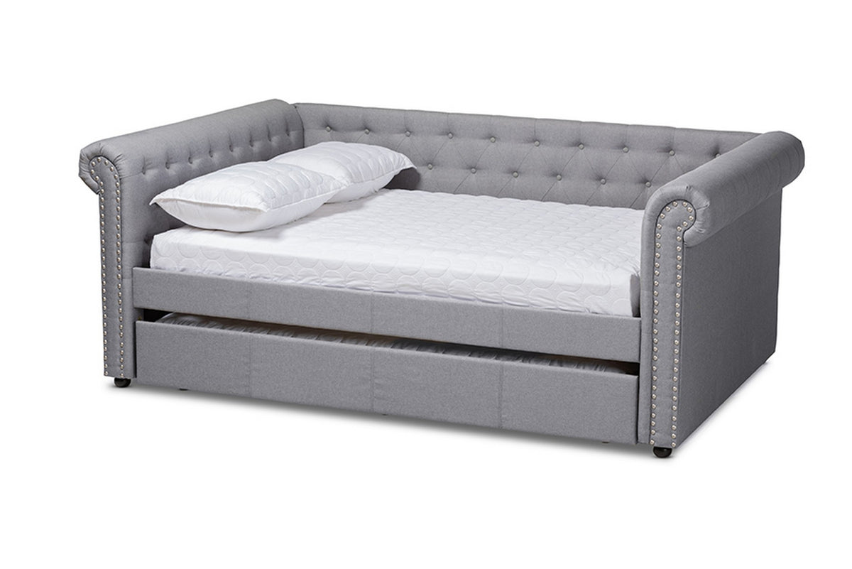 Baxton Studio Mabelle Modern and Contemporary Gray Fabric Upholstered Queen Size Daybed with Trundle Baxton Studio-daybed-Minimal And Modern - 1