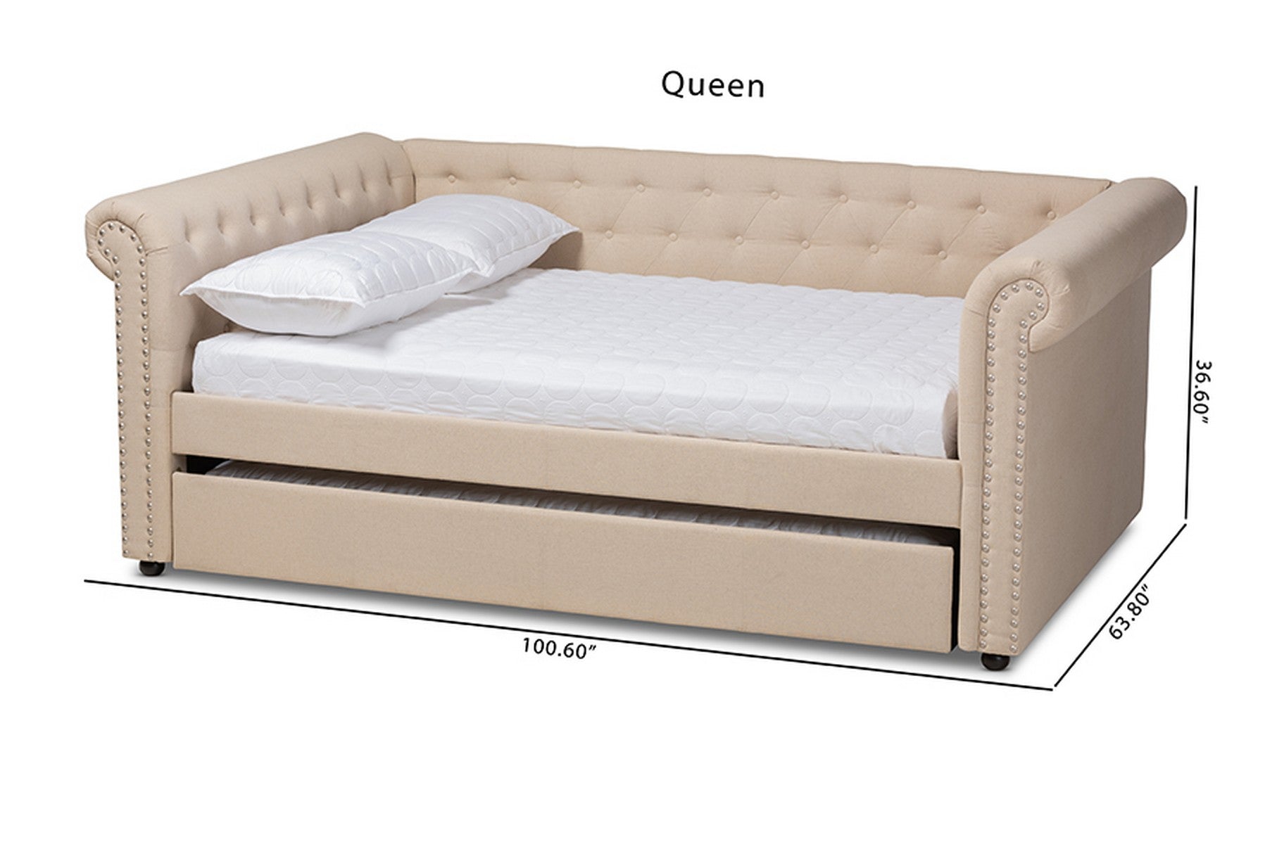 Baxton Studio Mabelle Modern and Contemporary Beige Fabric Upholstered Queen Size Daybed with Trundle