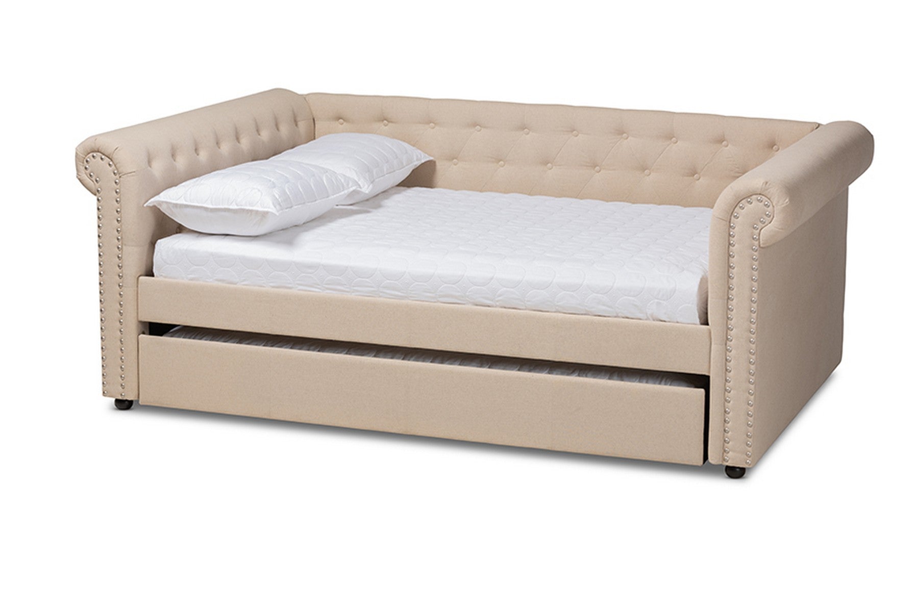 Baxton Studio Mabelle Modern and Contemporary Beige Fabric Upholstered Queen Size Daybed with Trundle Baxton Studio-daybed-Minimal And Modern - 1