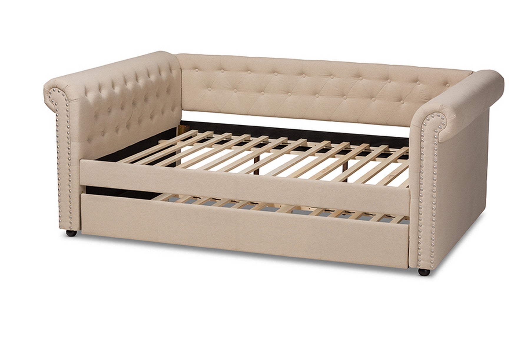 Baxton Studio Mabelle Modern and Contemporary Beige Fabric Upholstered Full Size Daybed with Trundle