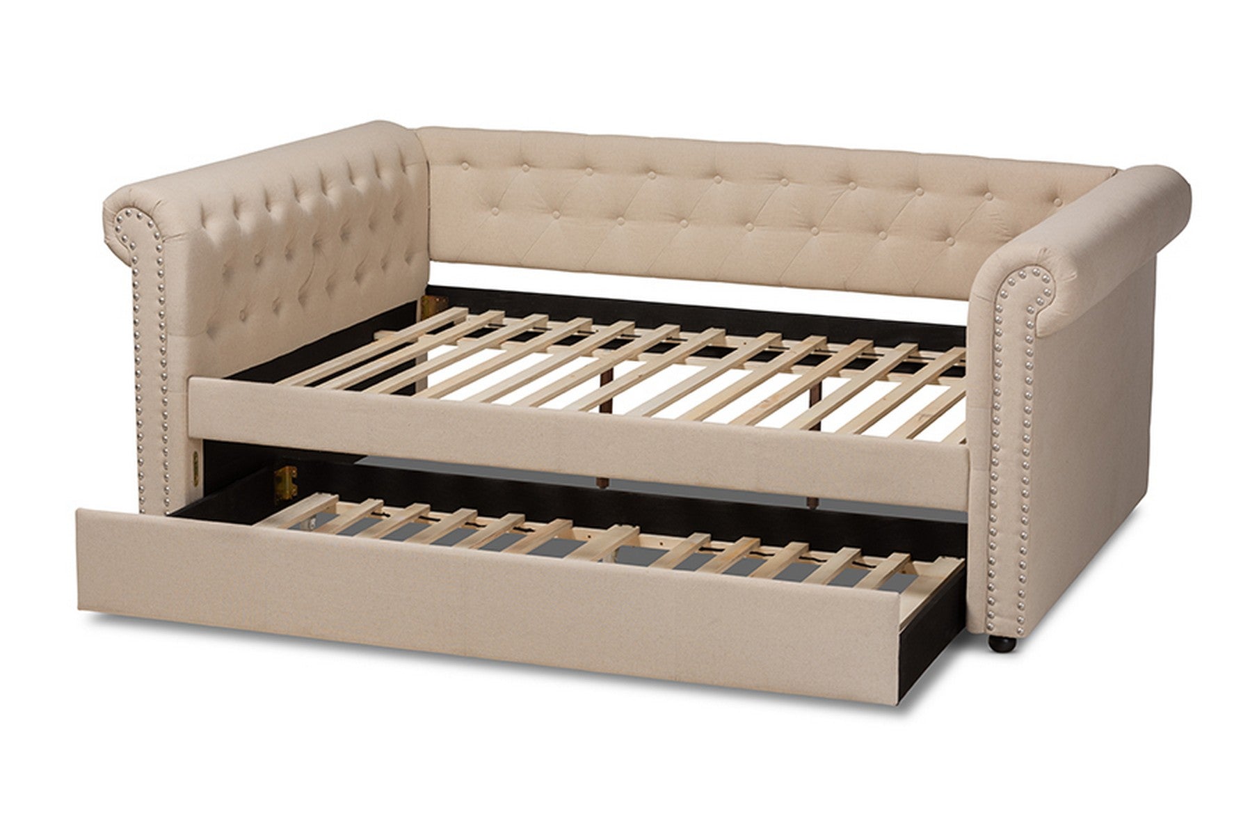 Baxton Studio Mabelle Modern and Contemporary Beige Fabric Upholstered Full Size Daybed with Trundle