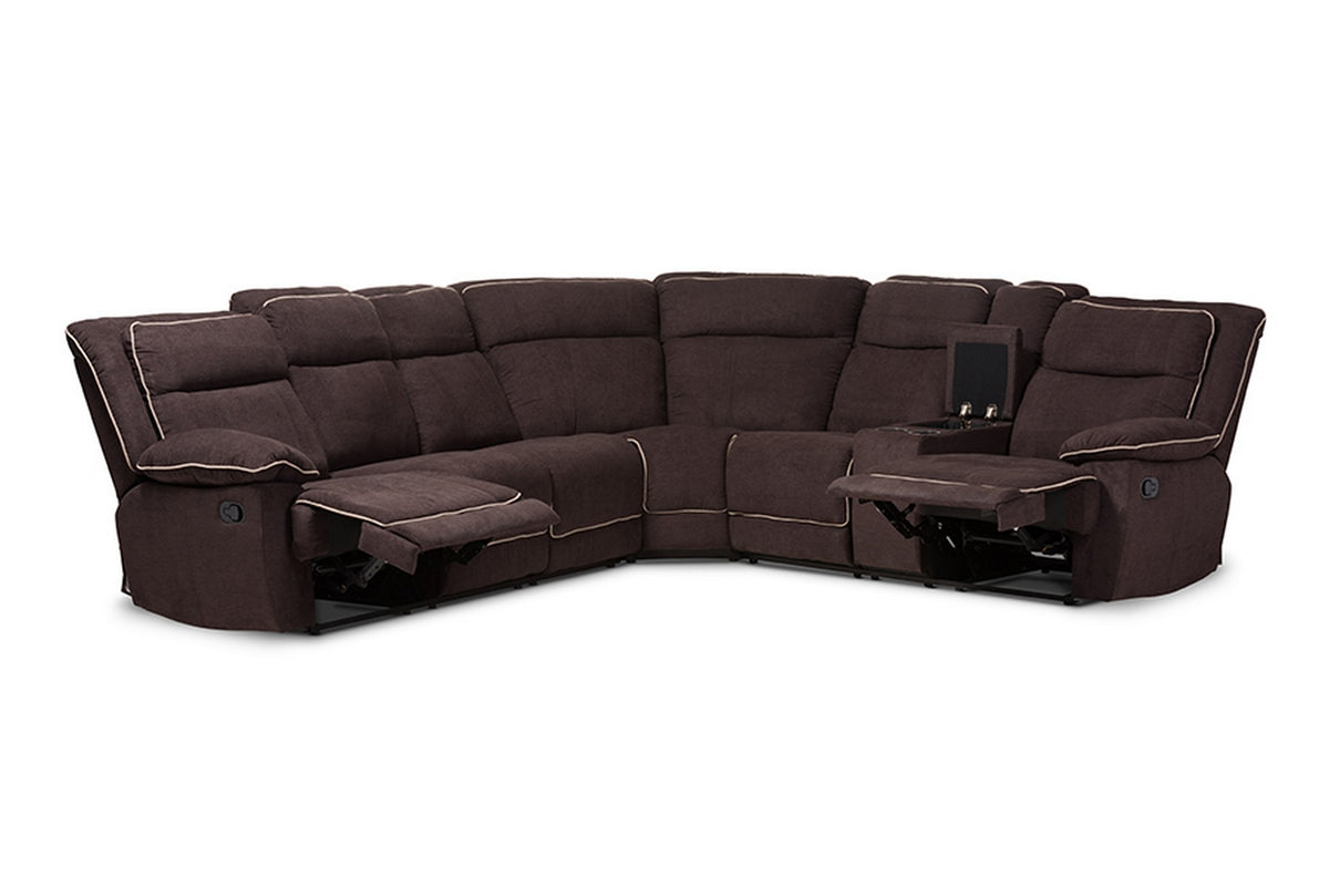 Baxton Studio Sabella Modern and Contemporary Chocolate Brown Fabric Upholstered 7-Piece Reclining Sectional Sofa