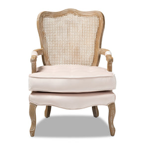 Baxton Studio Vallea Traditional French Provincial Light Beige Velvet Fabric Upholstered White-Washed Oak Wood Armchair Baxton Studio-chairs-Minimal And Modern - 1