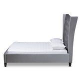 Baxton Studio Viola Glam and Luxe Grey Velvet Fabric Upholstered and Button Tufted Queen Size Platform Bed with Tall Wingback Headboard Baxton Studio-beds-Minimal And Modern - 1