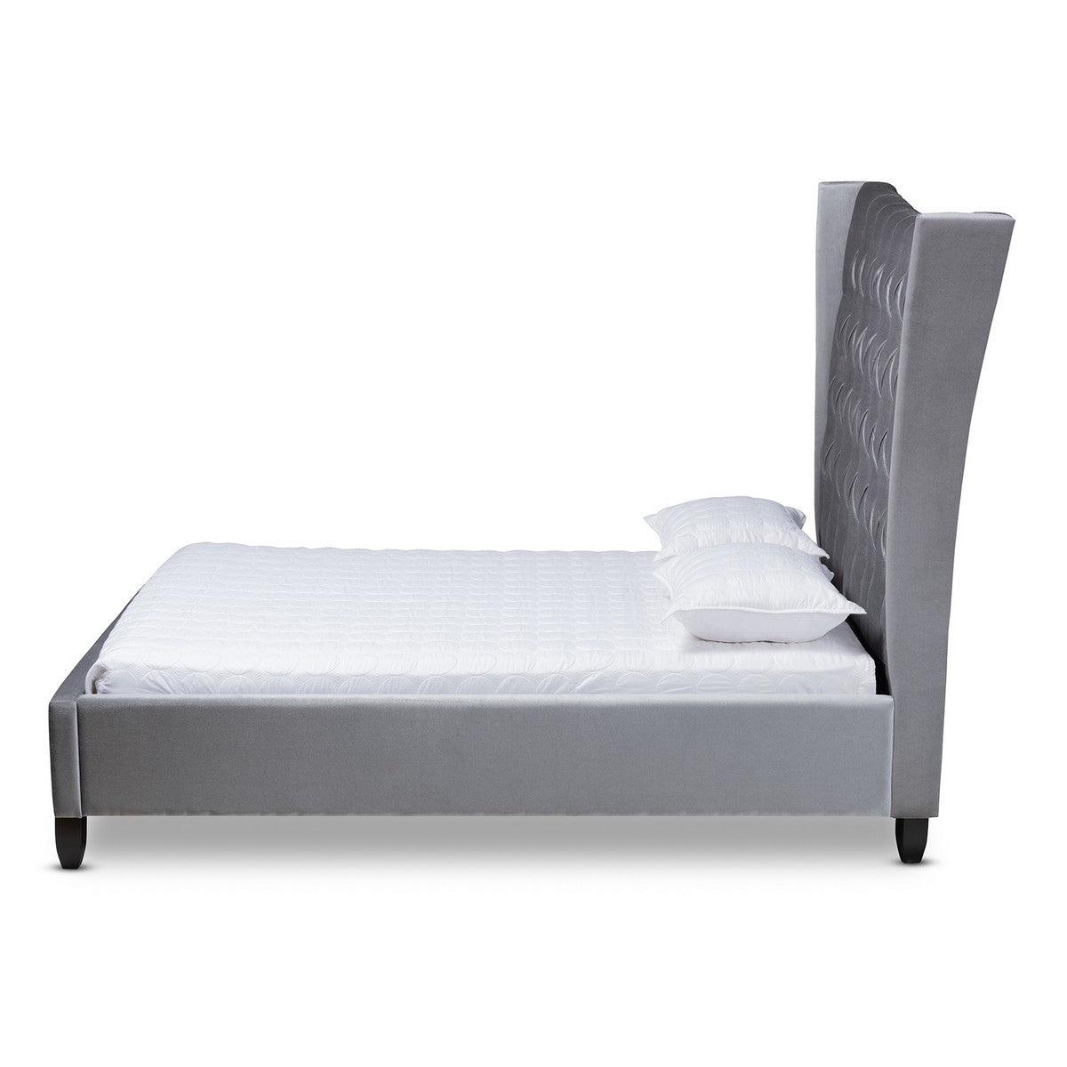 Baxton Studio Viola Glam and Luxe Grey Velvet Fabric Upholstered and Button Tufted King Size Platform Bed with Tall Wingback Headboard Baxton Studio-beds-Minimal And Modern - 1