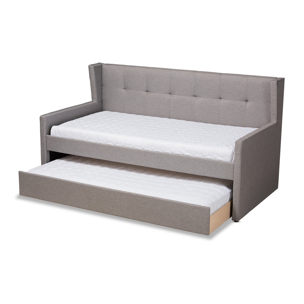 Baxton Studio Giorgia Modern and Contemporary Grey Fabric Upholstered Twin Size Daybed with Trundle Baxton Studio-daybed-Minimal And Modern - 1