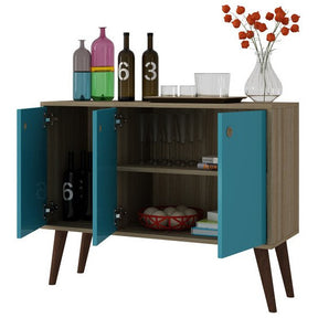 Manhattan Comfort  Bromma 35.43" Buffet Stand with 3 Shelves and 3 Doors in Oak and Aqua