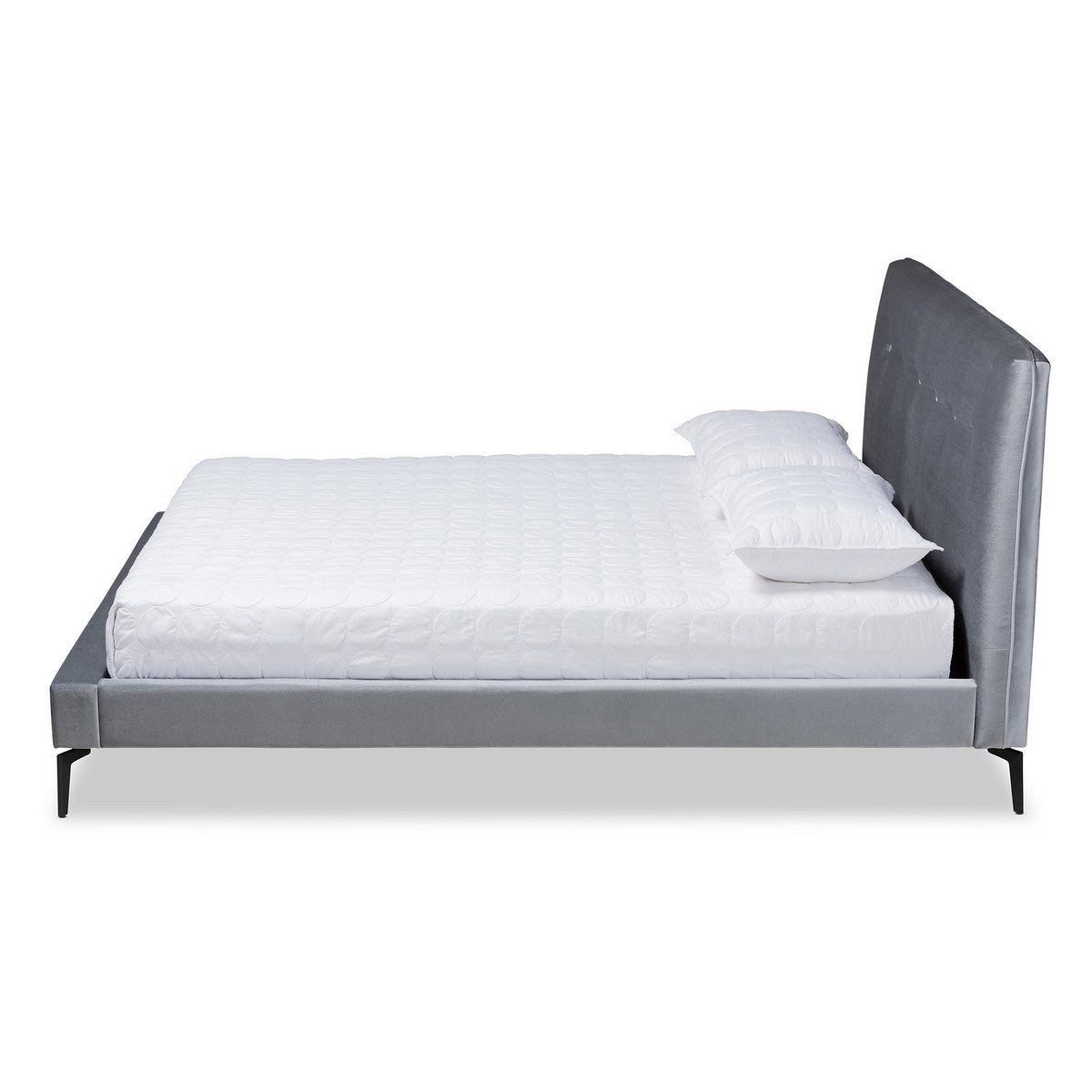 Baxton Studio Ingrid Glam and Luxe Silver Grey Velvet Fabric Upholstered King Size Platform Bed Baxton Studio-beds-Minimal And Modern - 1