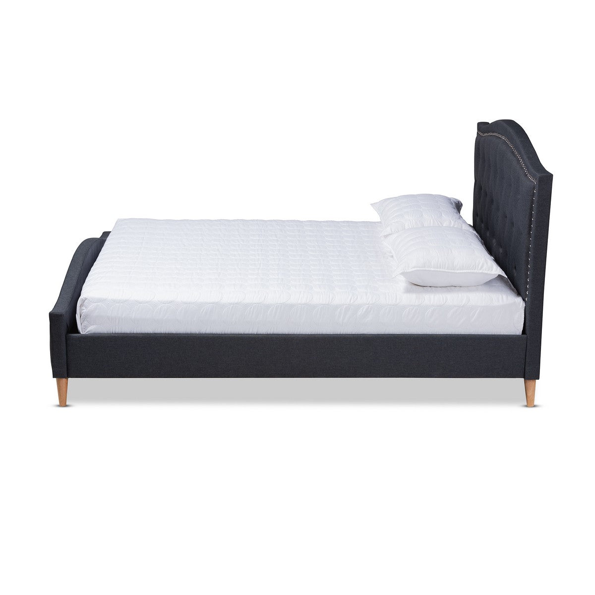 Baxton Studio Felisa Modern and Contemporary Charcoal Grey Fabric Upholstered and Button Tufted Queen Size Platform Bed Baxton Studio-beds-Minimal And Modern - 1