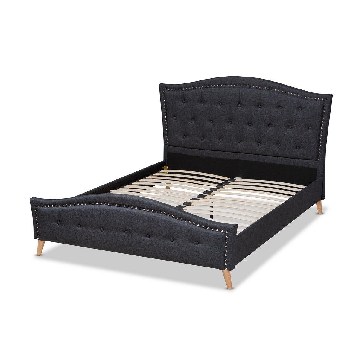 Baxton Studio Felisa Modern and Contemporary Charcoal Grey Fabric Upholstered and Button Tufted King Size Platform Bed