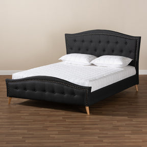 Baxton Studio Felisa Modern and Contemporary Charcoal Grey Fabric Upholstered and Button Tufted Queen Size Platform Bed