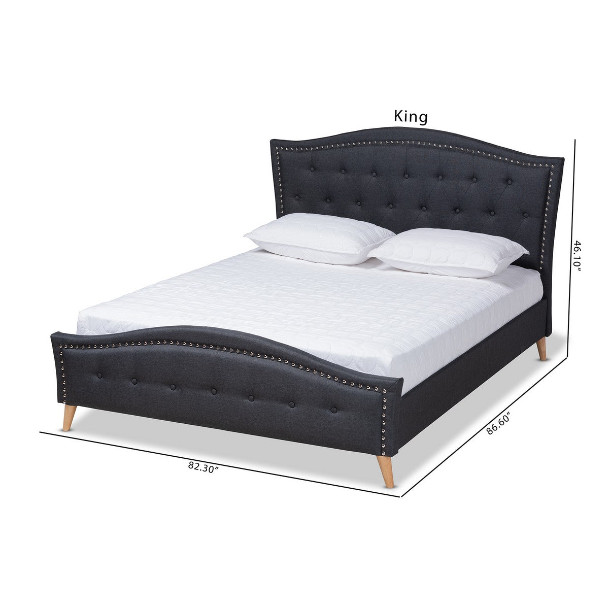 Baxton Studio Felisa Modern and Contemporary Charcoal Grey Fabric Upholstered and Button Tufted Queen Size Platform Bed