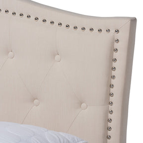 Baxton Studio Felisa Modern and Contemporary Beige Fabric Upholstered and Button Tufted Queen Size Platform Bed
