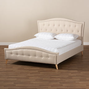 Baxton Studio Felisa Modern and Contemporary Beige Fabric Upholstered and Button Tufted King Size Platform Bed