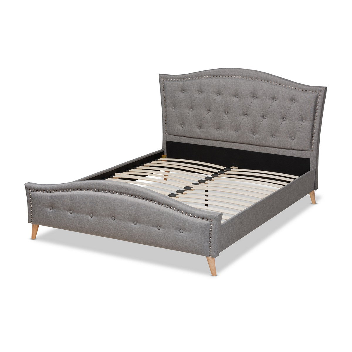 Baxton Studio Felisa Modern and Contemporary Grey Fabric Upholstered and Button Tufted Queen Size Platform Bed