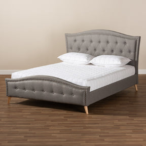 Baxton Studio Felisa Modern and Contemporary Grey Fabric Upholstered and Button Tufted King Size Platform Bed