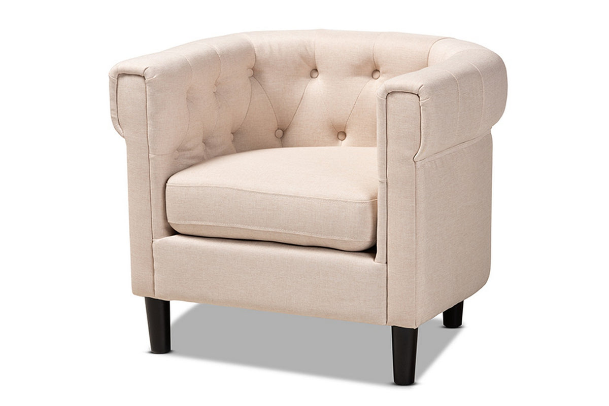 Baxton Studio Bisset Classic and Traditional Beige Fabric Upholstered Chesterfield Chair Baxton Studio-chairs-Minimal And Modern - 1