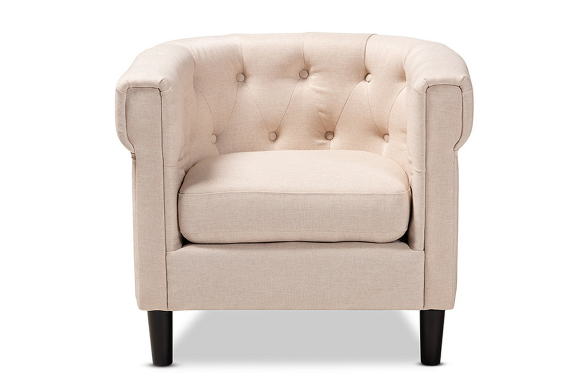 Baxton Studio Bisset Classic and Traditional Beige Fabric Upholstered Chesterfield Chair