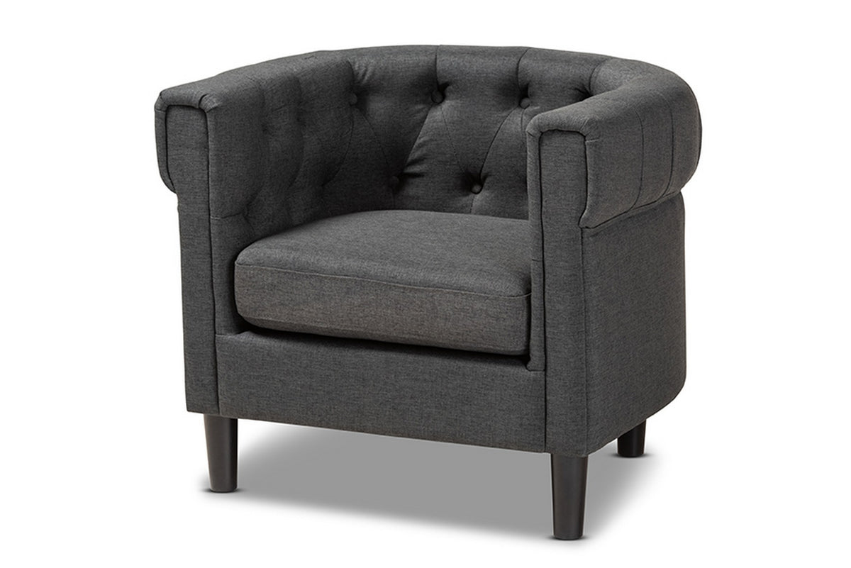 Baxton Studio Bisset Classic and Traditional Gray Fabric Upholstered Chesterfield Chair Baxton Studio-chairs-Minimal And Modern - 1