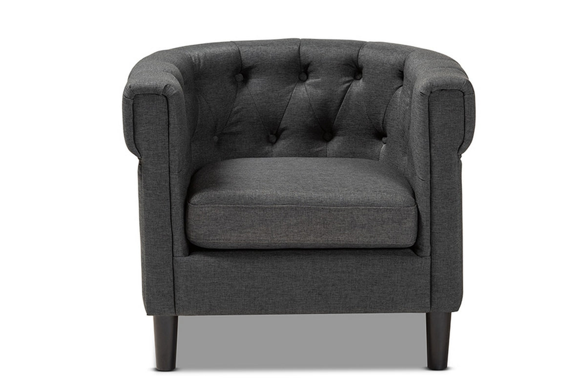 Baxton Studio Bisset Classic and Traditional Gray Fabric Upholstered Chesterfield Chair