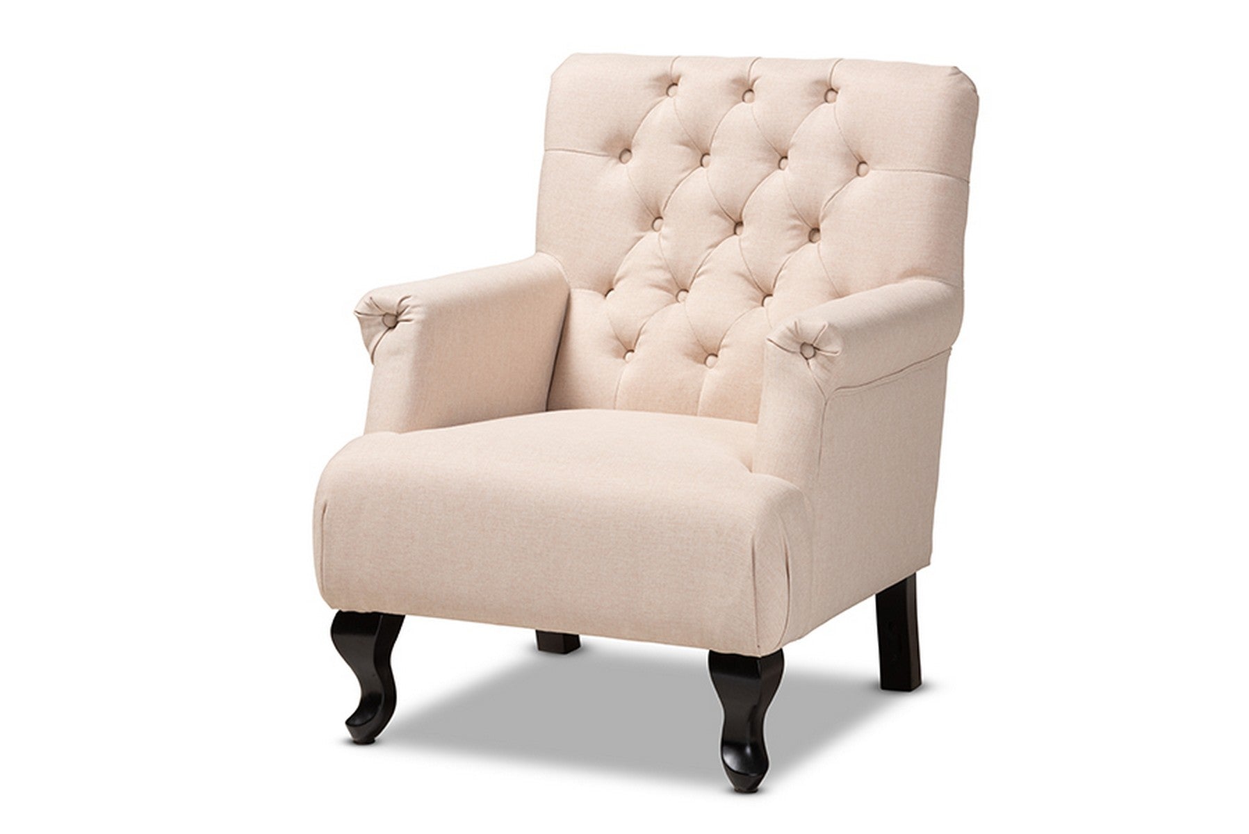 Baxton Studio Belan Classic and Traditional Beige Fabric Upholstered Button Tufted Armchair Baxton Studio-chairs-Minimal And Modern - 1