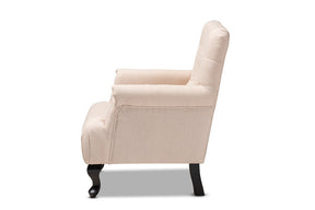 Baxton Studio Belan Classic and Traditional Beige Fabric Upholstered Button Tufted Armchair